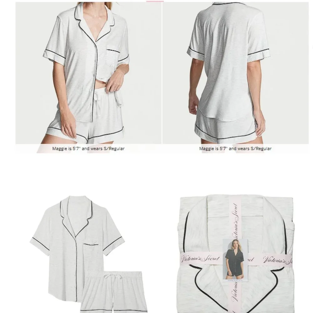 XL VS Modal Short Pajama Set Snow Heathered Pink Piping NWT